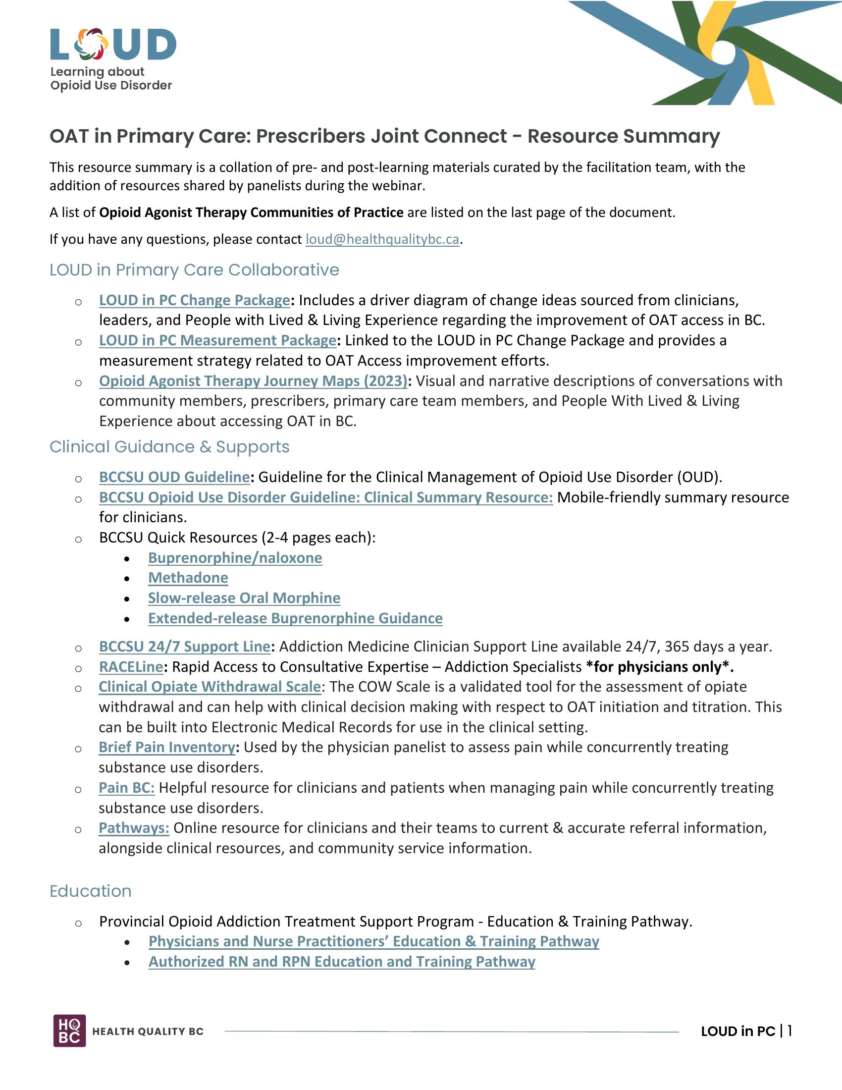 OAT In Primary Care Prescriber Joint-Connect Apr 16 - Resource Summary Thumbnail