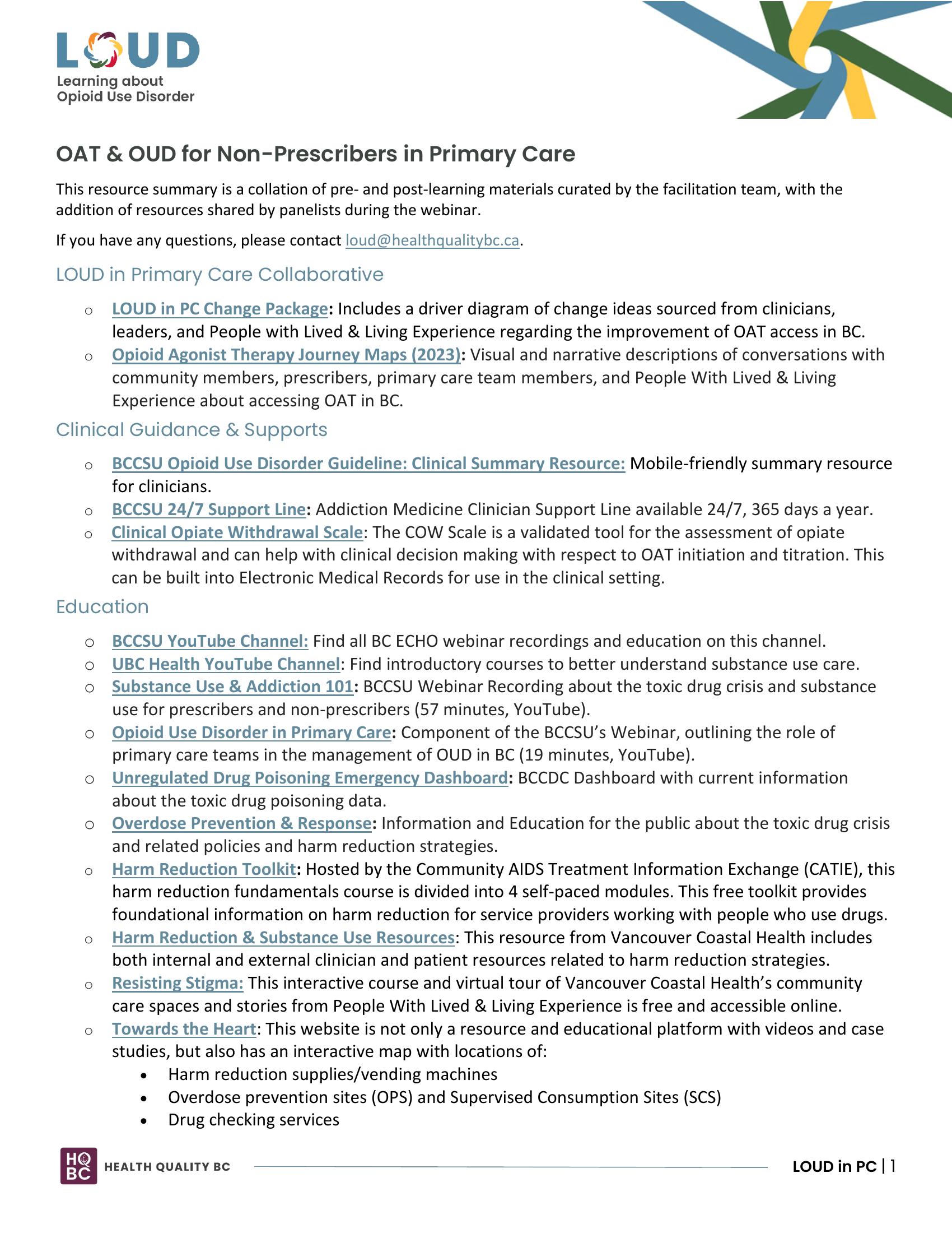OUD and OAT for Non-Prescribers in Primary Care Apr 18 - Resource Summary Thumbnail